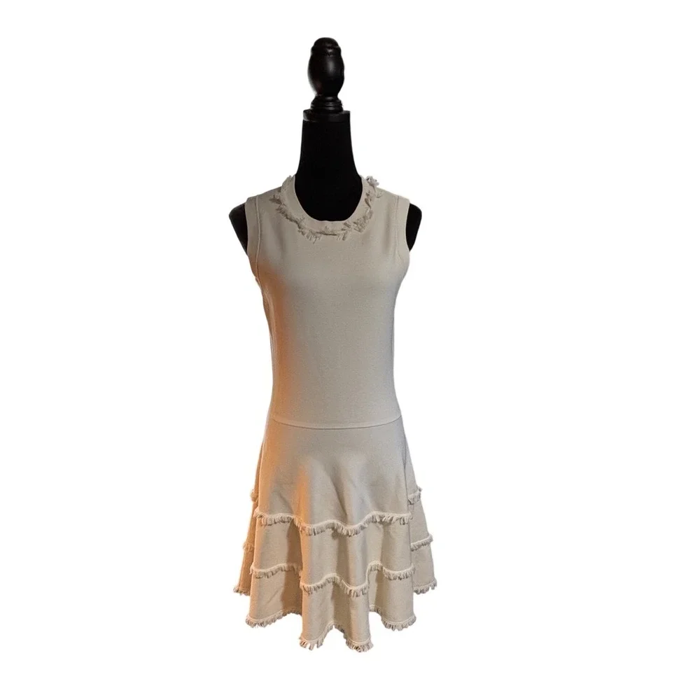 Kate Spade White Sleeveless Fringe Trim Tiered Knit Fit and Flare Dress Medium - Picture 5 of 15